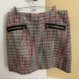 Loft Multicolor Tweed Skirt with Double Zipper Details - Size 6
